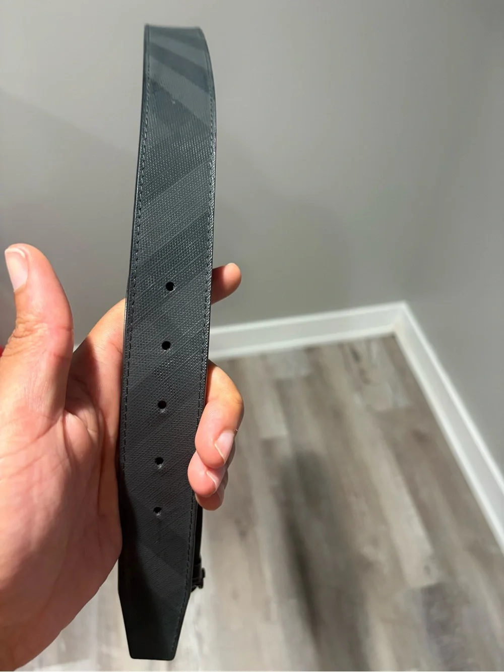 Burberry Grey Textured Leather Belt with Silver TB Buckle $200 or best offer